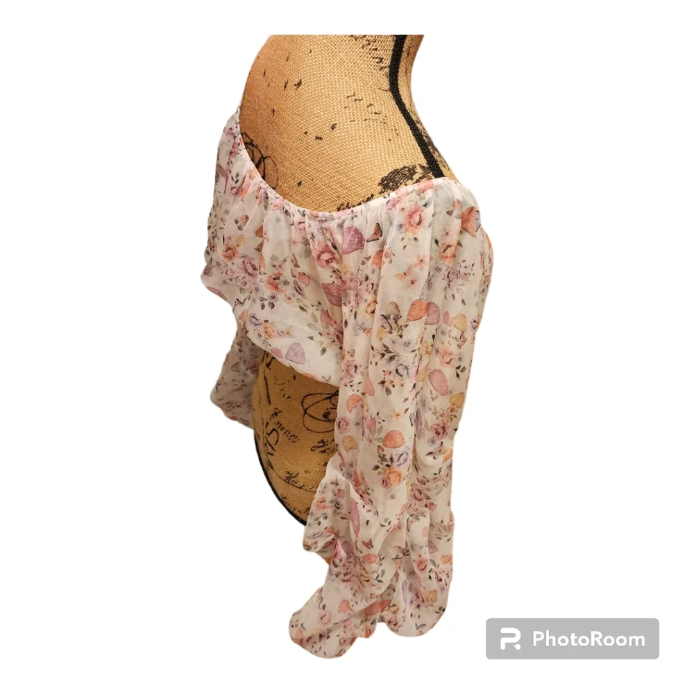 Sugar Thrillz floral half sheer blouse. On or off shoulder. - Picture 6 of 7